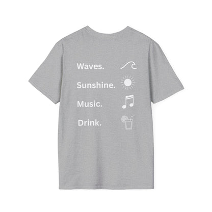 Waves. Sunshine. Music. Drink. Beach vibes shirt