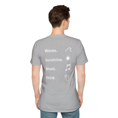 Waves. Sunshine. Music. Drink. Beach vibes shirt