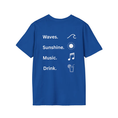 Waves. Sunshine. Music. Drink. Beach vibes shirt