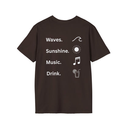 Waves. Sunshine. Music. Drink. Beach vibes shirt