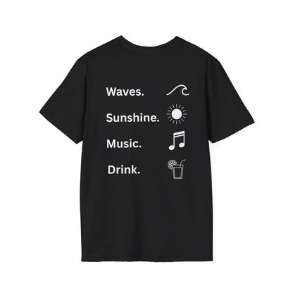 Waves. Sunshine. Music. Drink. Beach vibes shirt